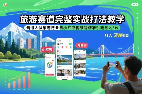 【精】旅游赛道完整实战打法教学，普通人做旅游行业用小红书视频号精准引流月入3W-五六七网创电商学院