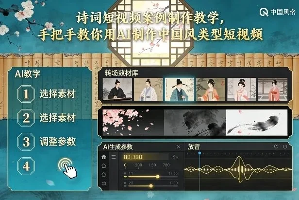 【精】古诗词短视频案例制作教学，手把手教你用AI制作中国风类型短视频-五六七网创电商学院