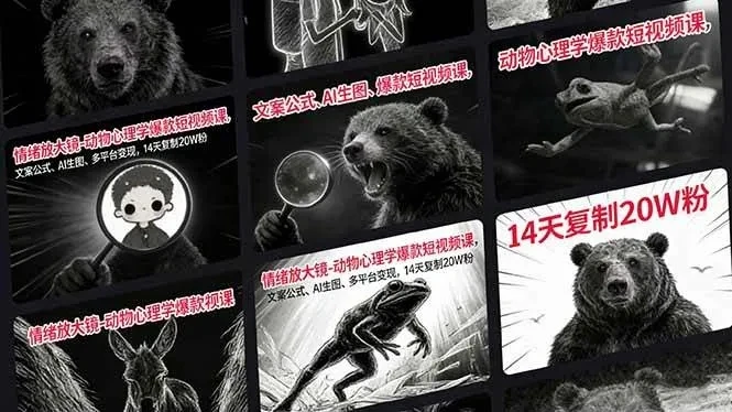 【精】情绪放大镜-动物心理学爆款短视频课，文案公式、AI生图、多平台变现，14天复制20W粉-五六七网创电商学院
