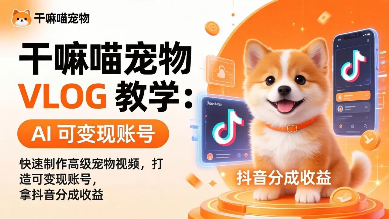 干嘛喵VLOG教学，打造自己的高级宠物vlog账号，可做抖音创作者计划+精选独家收益-五六七网创电商学院