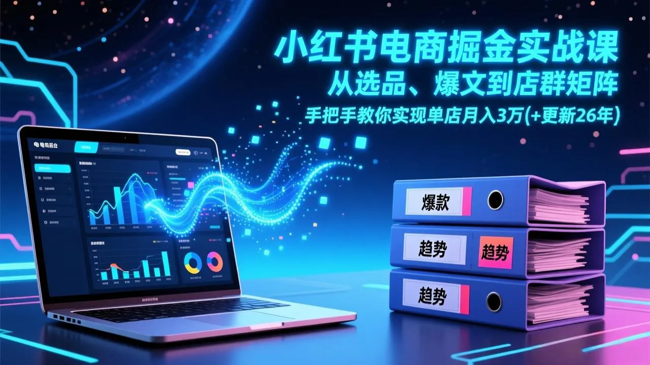 【精】小红书电商掘金实战课，从选品、爆文到店群矩阵，手把手教你实现单店月入3万+(更新26年)-五六七网创电商学院