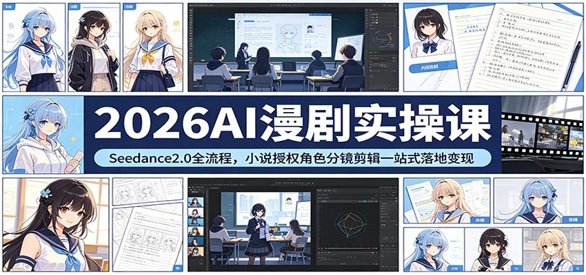 【精】2026AI漫剧实操课：Seedance2.0全流程，小说授权角色分镜剪辑一站式落地变现-五六七网创电商学院