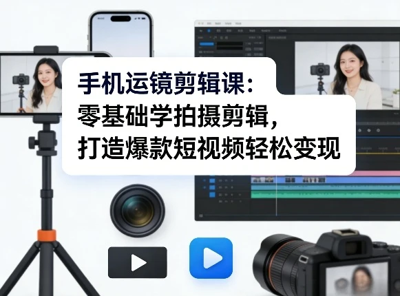 【精】手机运镜剪辑课：零基础学拍摄剪辑，打造爆款短视频轻松变现-五六七网创电商学院