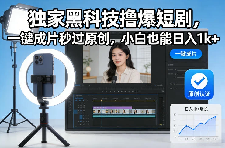独家黑科技撸爆短剧，一键成片秒过原创，小白也能日入1k+【揭秘】-五六七网创电商学院