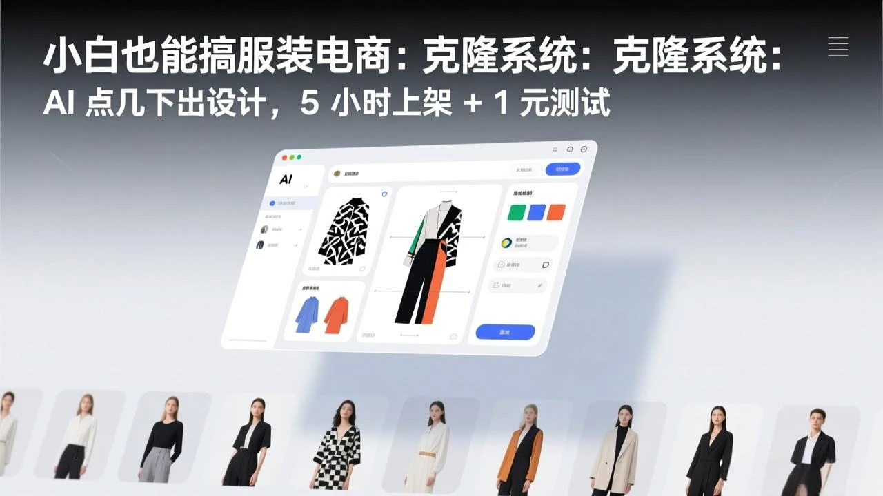 【精】小白也能搞服装电商：克隆系统：AI 点几下出设计，5 小时上架 + 1 元测试-五六七网创电商学院