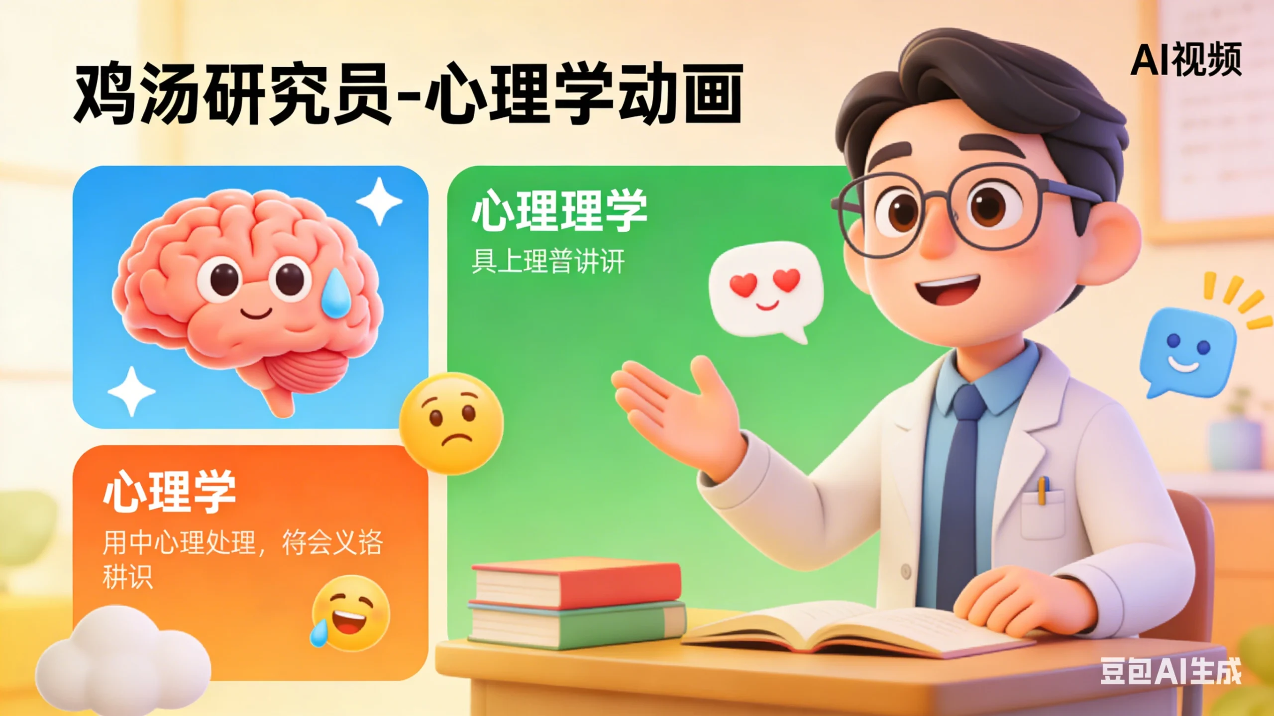 【精】鸡汤研究员，AI心理学动画视频制作教学-五六七网创电商学院