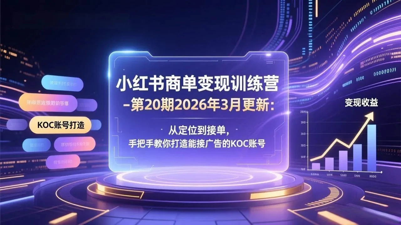 【精】小红书商单变现训练营-第20期26年3月更新：从定位到接单，手把手教你打造能接广告的KOC账号-五六七网创电商学院