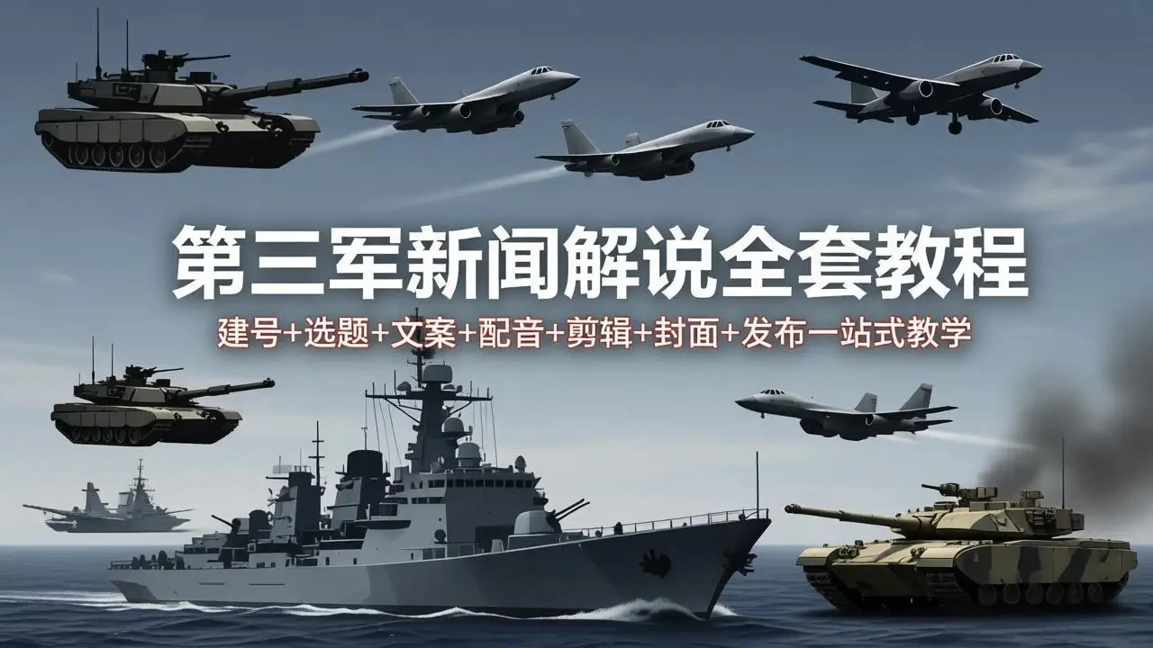 【精】第三军迷新闻解说全套教程：建号+选题+文案+配音+剪辑+封面+发布一站式教学-五六七网创电商学院