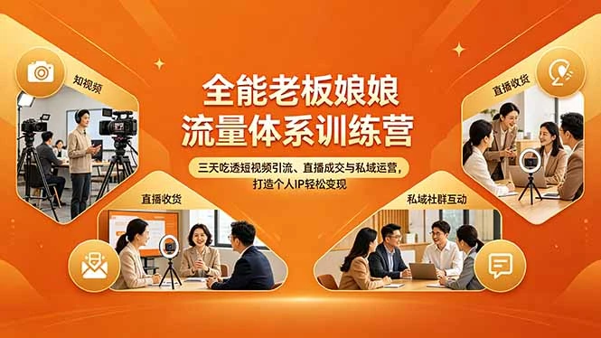 【精】全能老板娘流量体系训练营，三天吃透短视频引流、直播成交与私域运营，打造个人IP轻松变现-五六七网创电商学院