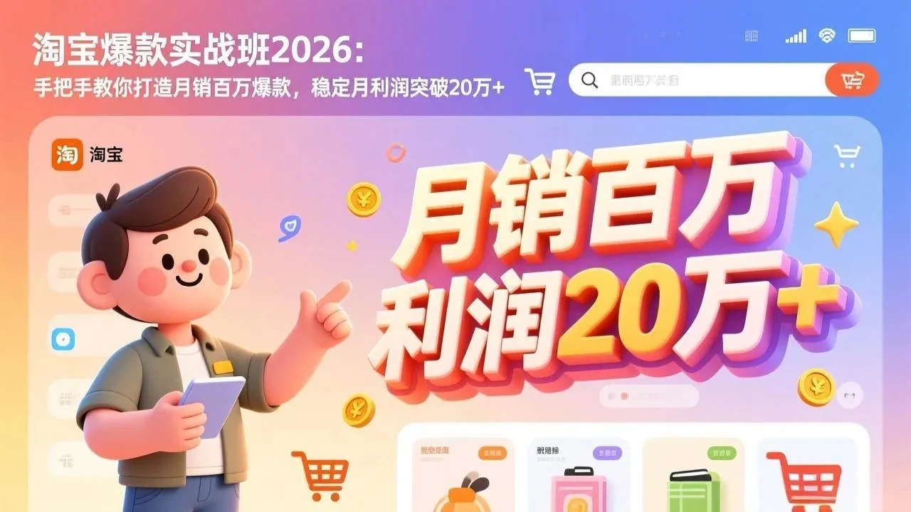 【精】淘宝爆款实战班2026：手把手教你打造月销百万爆款，稳定月利润突破20万+-五六七网创电商学院