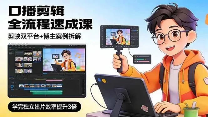 【精】口播剪辑全流程速成课，剪映双平台+博主案例拆解，学完独立出片效率提升3倍-五六七网创电商学院