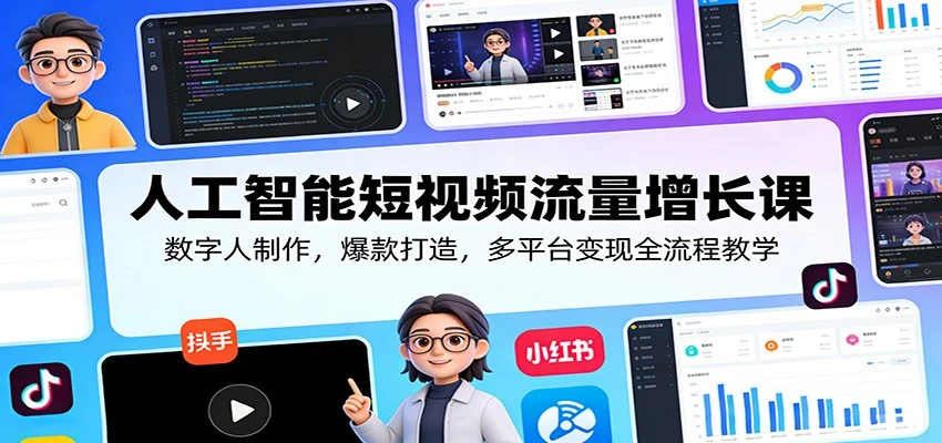 【精】人工智能短视频流量增长课：数字人制作，爆款打造，多平台变现全流程教学-五六七网创电商学院