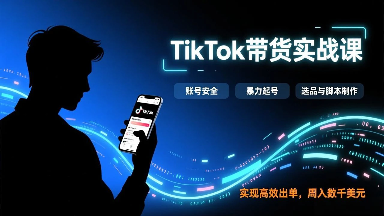 【精】TikTok带货实战课，涵盖账号安全、暴力起号、选品与脚本制作，实现高效出单，周入数千美元-五六七网创电商学院