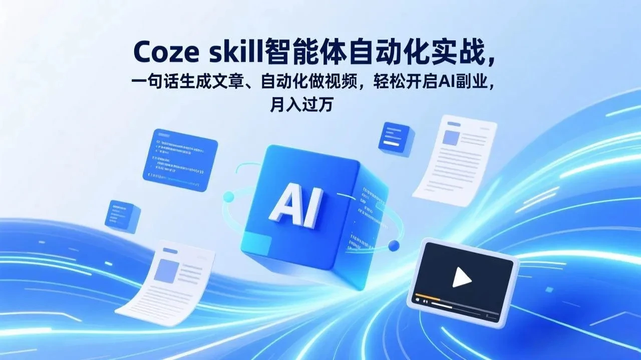 【精】Coze skill智能体自动化实战，一句话生成文章、自动化做视频，轻松开启AI副业，月入过万-五六七网创电商学院