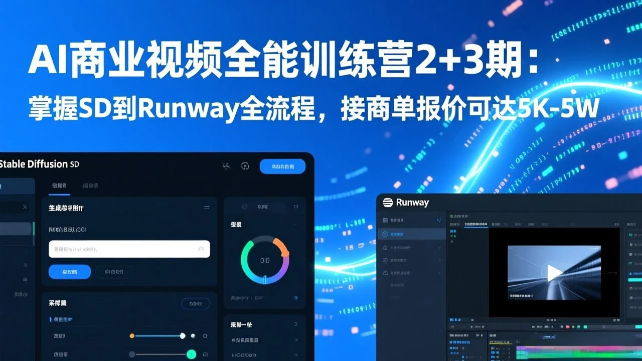 【精】AI商业视频全能训练营2+3期：掌握SD到Runway全流程，接商单报价可达5K-5W-五六七网创电商学院