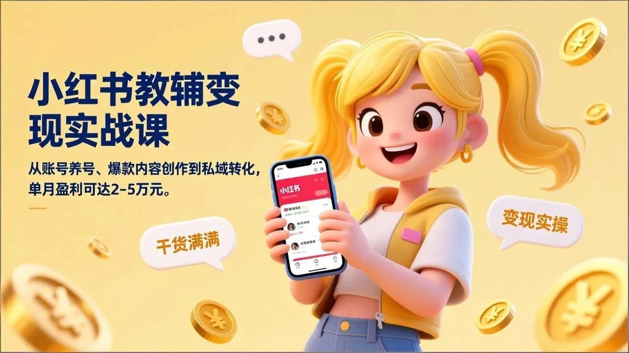 【精】小红书教辅变现实战课，从账号养号、爆款内容创作到私域转化，单月盈利可达2-5万元-五六七网创电商学院