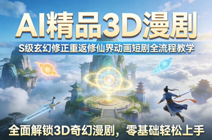 【精】AI精品3D漫剧S级玄幻修正重返修仙界动画短剧全流程教学，全面解锁3D奇幻漫剧，零基础轻松上手-五六七网创电商学院