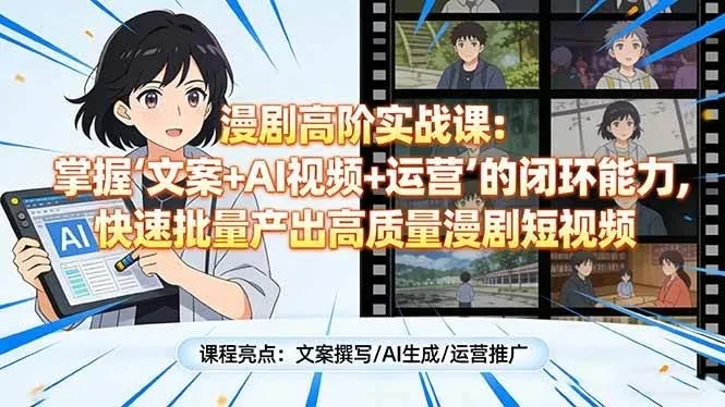 【精】漫剧高阶实战课：掌握“文案+AI视频+运营”的闭环能力，快速批量产出高质量漫剧短视频-五六七网创电商学院