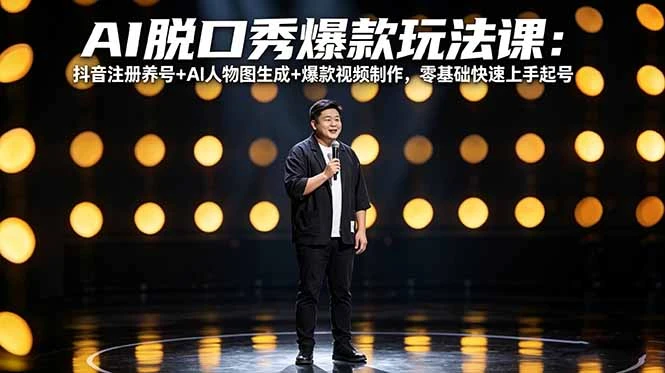 【精】AI脱口秀爆款玩法课：抖音注册养号+AI人物图生成+爆款视频制作，零基础快速上手起号-五六七网创电商学院