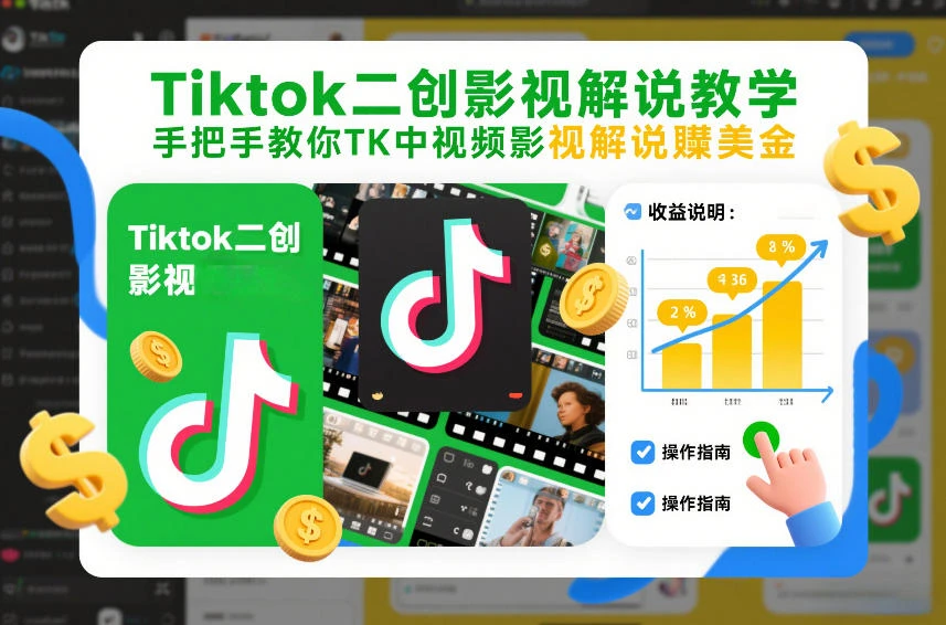 【精】Tiktok二创影视解说教学，手把手教你TK中视频影视解说賺美金(更新26年1月)-五六七网创电商学院