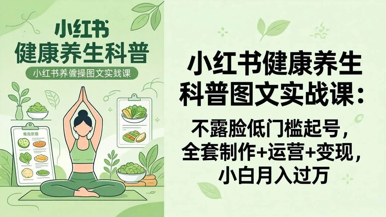 【精】2026小红书健康养生科普图文实战课：不露脸低门槛起号，全套制作+运营+变现，小白月入过万-五六七网创电商学院