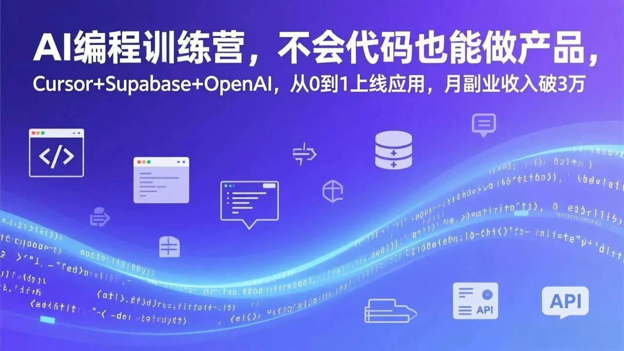 【精】AI编程训练营，不会代码也能做产品，Cursor+Supabase+OpenAI，从0到1上线应用，月副业收入破3万-五六七网创电商学院