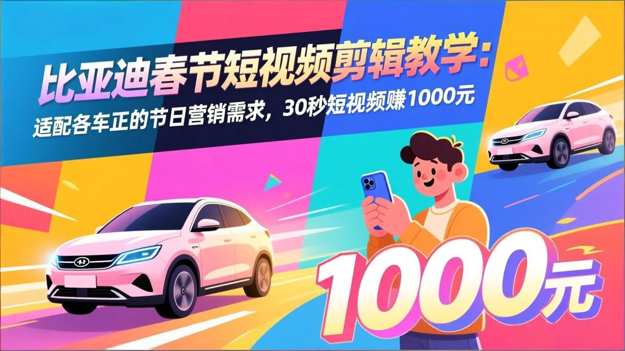 比亚迪春节短视频剪辑教学：适配各车企的节日营销需求，30秒短视频赚1000元-五六七网创电商学院