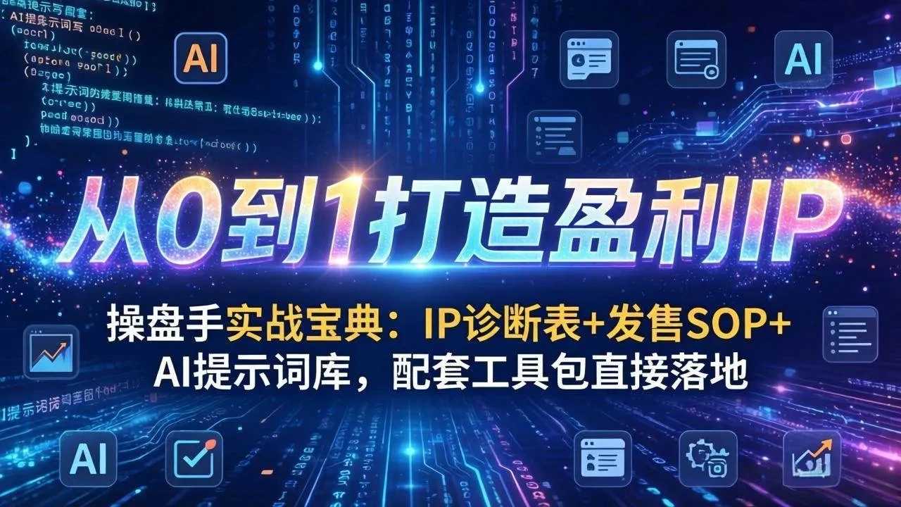 【精】操盘手实战宝典：IP诊断表+发售SOP+AI提示词库，配套工具包直接落地，从0到1打造盈利IP-五六七网创电商学院
