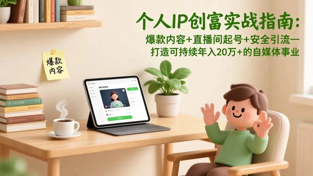 【精】个人IP创富实战指南：爆款内容+直播间起号+安全引流，打造可持续年入20万+的自媒体事业-五六七网创电商学院