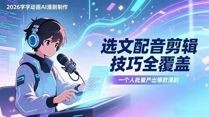 【精】2026字字动画AI漫剧制作-1期，选文配音剪辑技巧全覆盖，一个人就能批量产出爆款漫剧-五六七网创电商学院