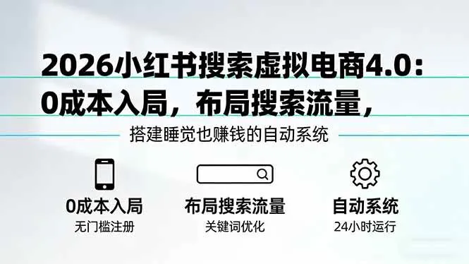 【精】2026小红书搜索虚拟电商4.0：0成本入局，布局搜索流量，搭建睡觉也赚钱的自动系统-五六七网创电商学院