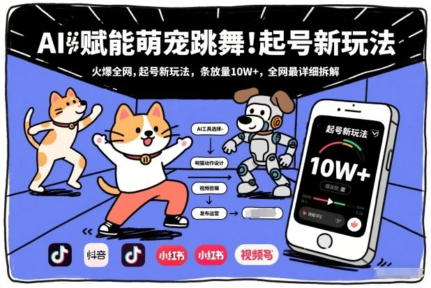 AI赋能萌宠跳舞，火爆全网，起号新玩法，条条播放量10W+，全网最详细拆解-五六七网创电商学院